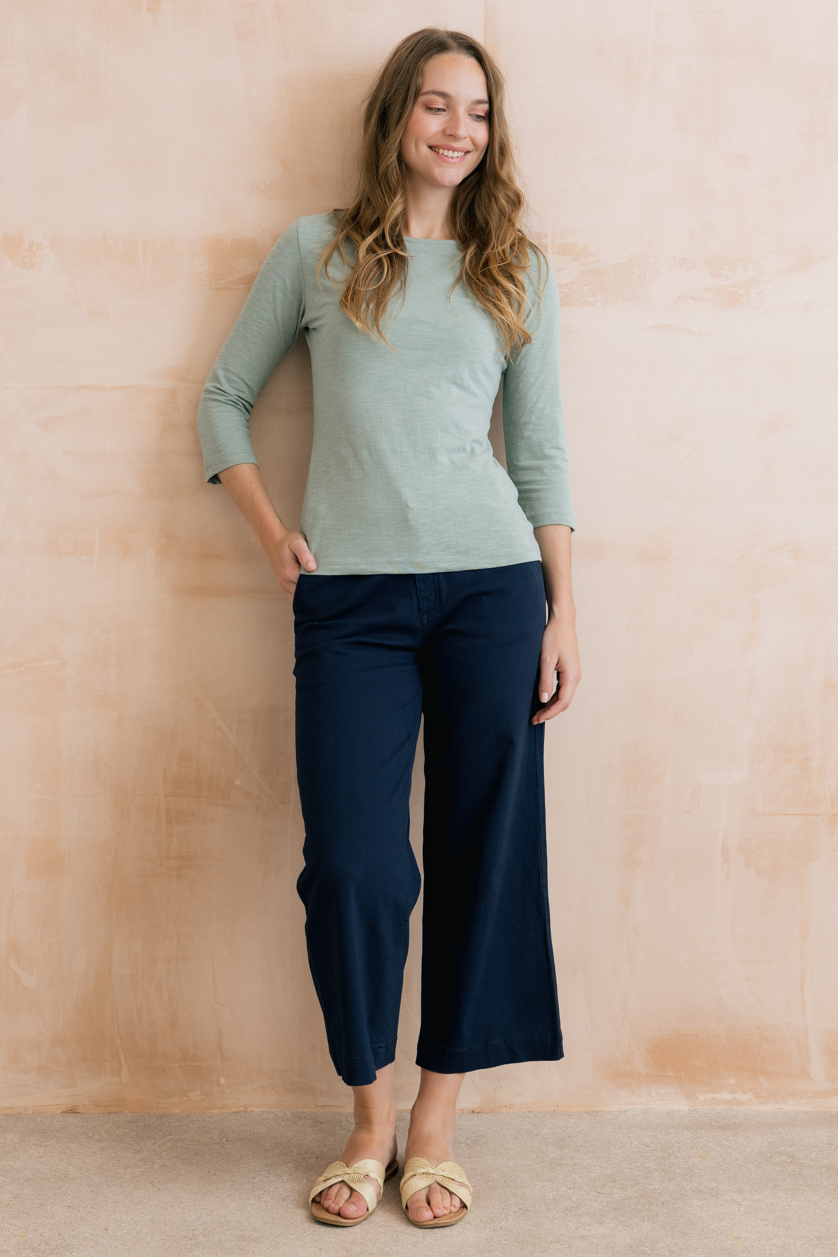 LILY &amp; ME MONICA 3/4 SLEEVE TOP ORGANIC COTTON - SILVER SAGE