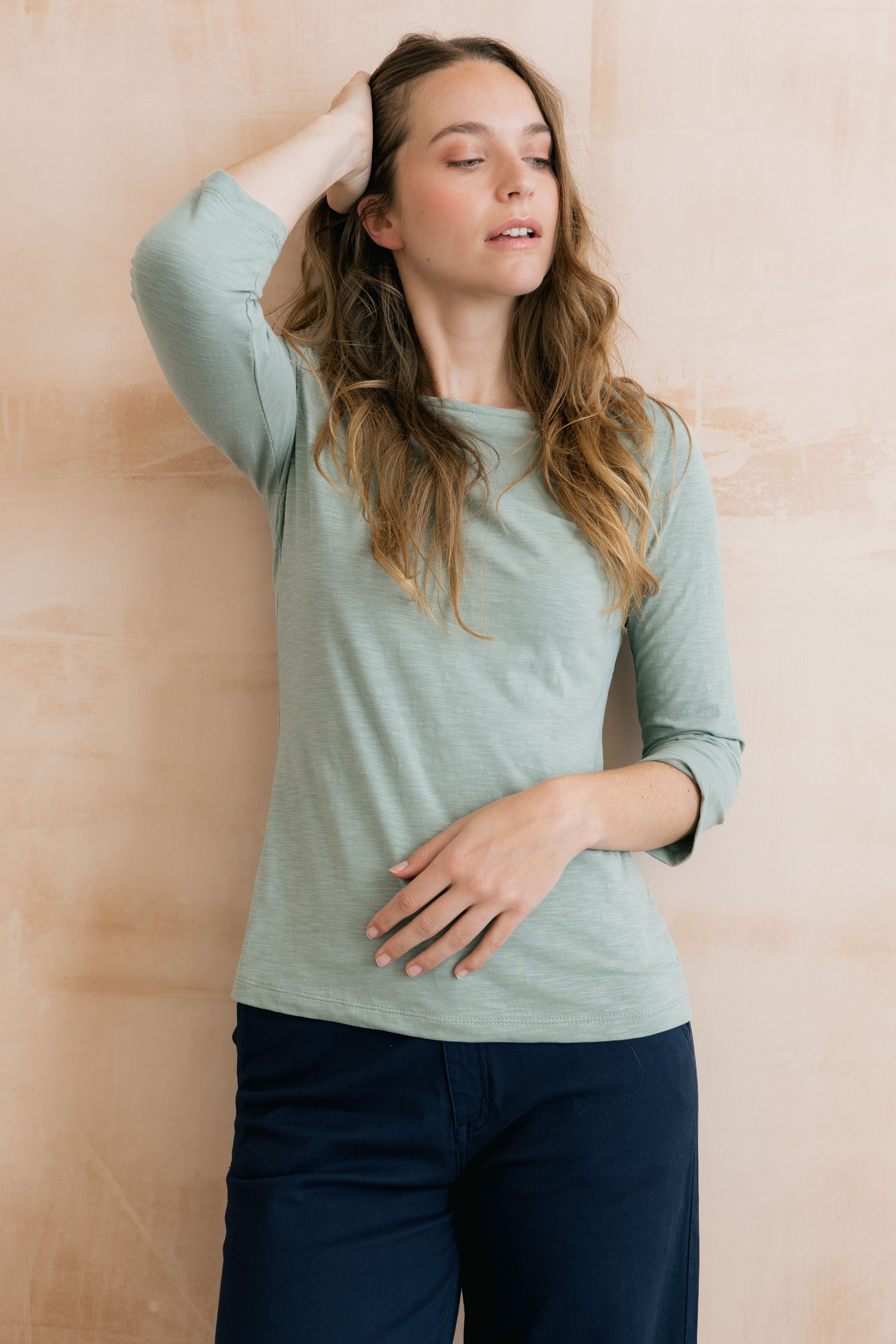 LILY &amp; ME MONICA 3/4 SLEEVE TOP ORGANIC COTTON - SILVER SAGE