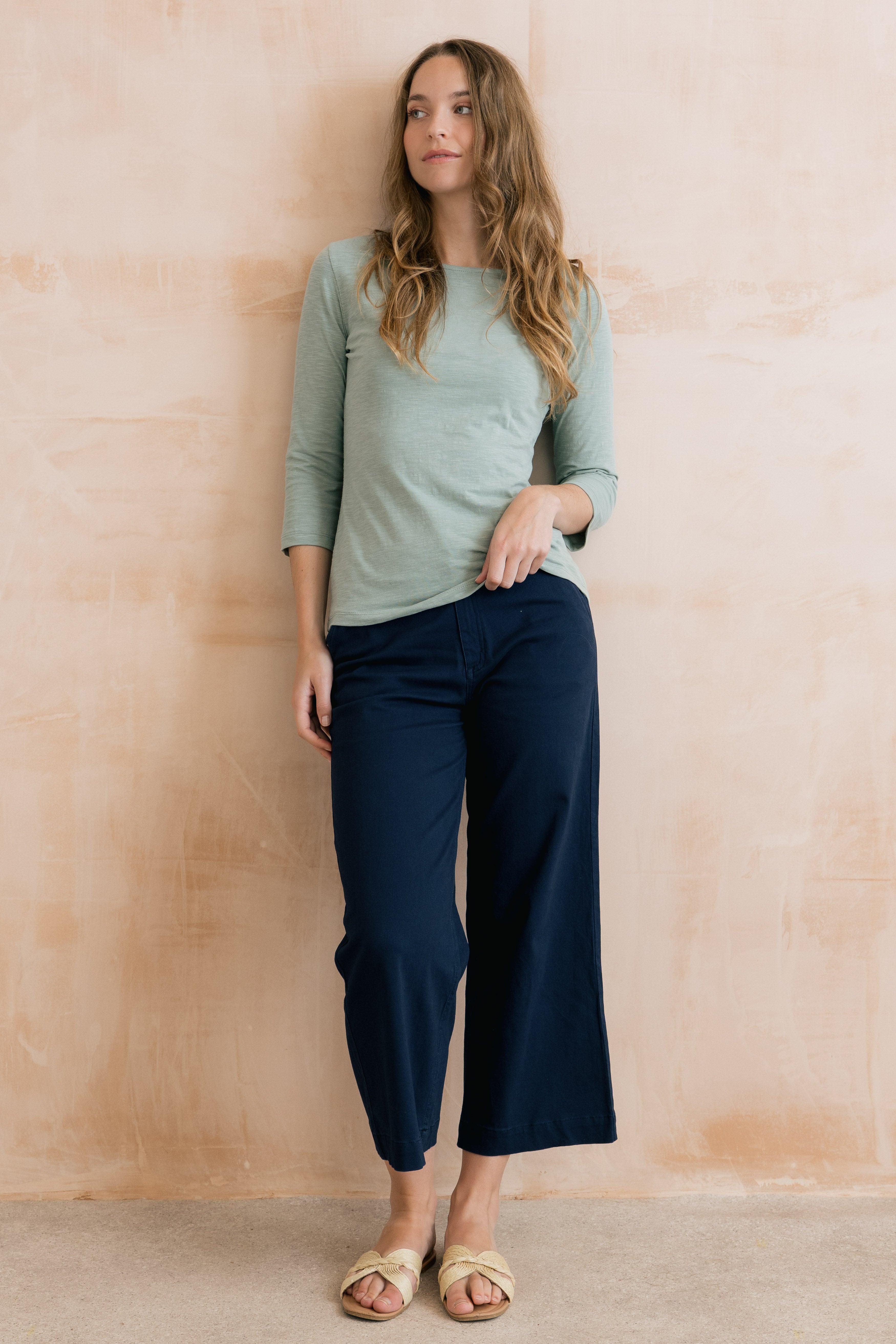 LILY &amp; ME MONICA 3/4 SLEEVE TOP ORGANIC COTTON - SILVER SAGE