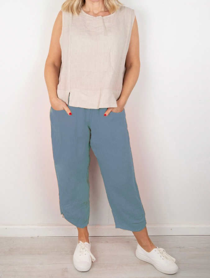 AMAZING WOMAN ORLA CROPPED LINEN TROUSER - DENIM BLUE
