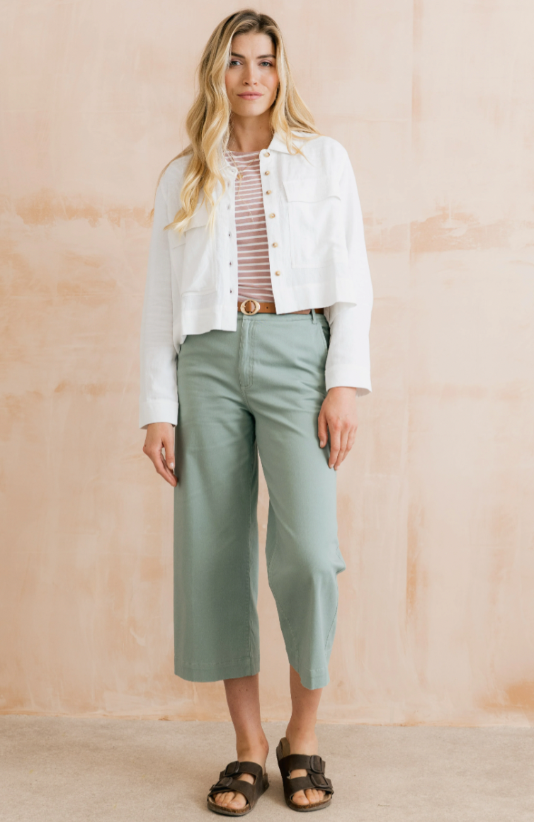 Lily &amp; Me Isla Crop Twill Trousers - Silver Sage