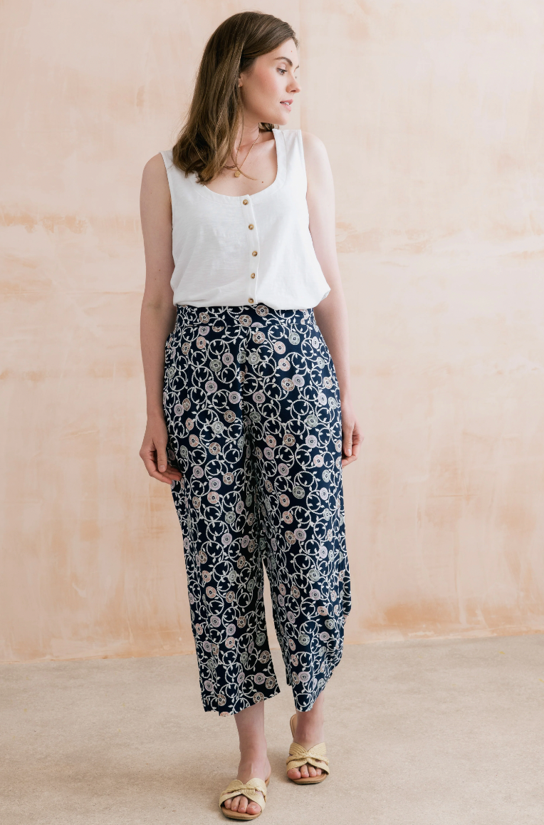 LILY &amp; ME GRETA TROUSER SEA HOLLY PRINT - NAVY