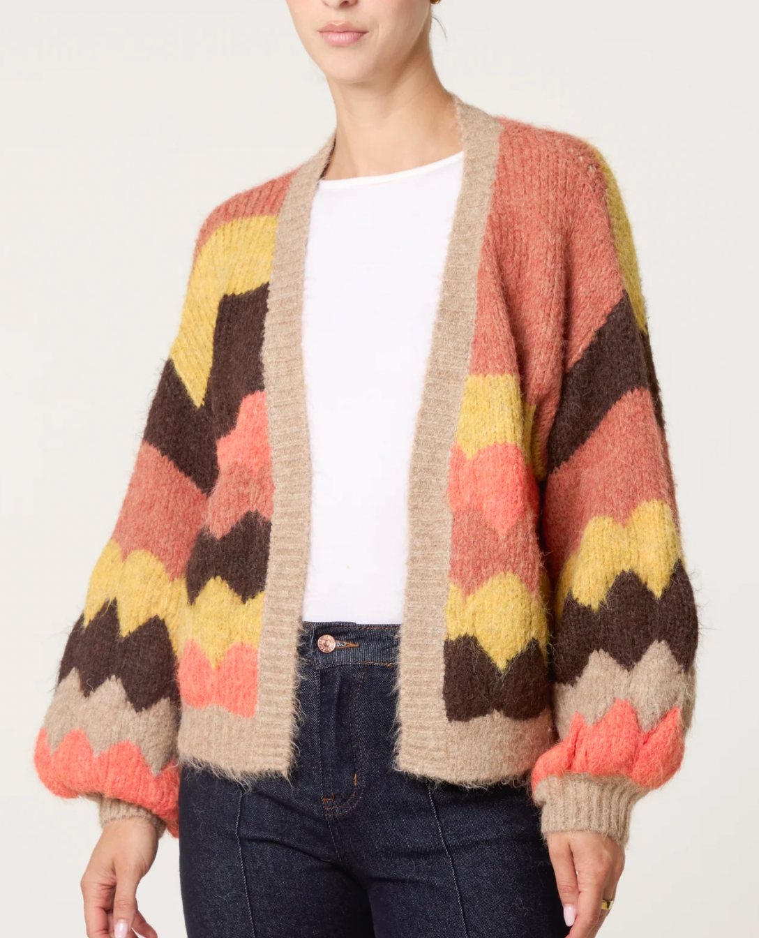 COSY GEOMETRIC STRIPE CARDIGAN - AUTUMN