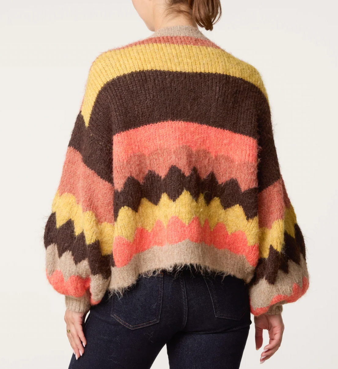 COSY GEOMETRIC STRIPE CARDIGAN - AUTUMN