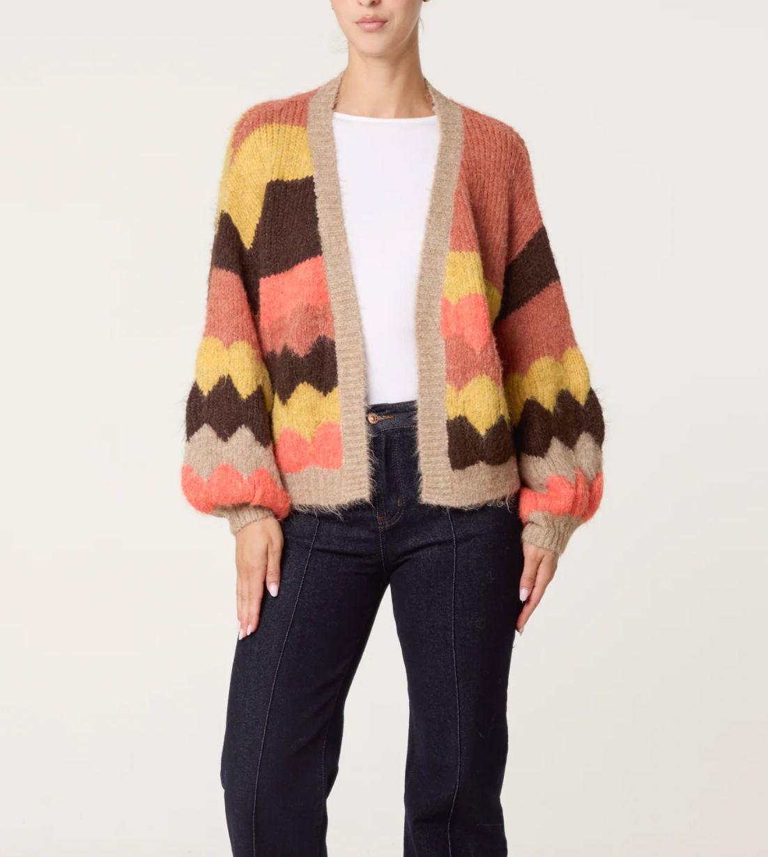 COSY GEOMETRIC STRIPE CARDIGAN - AUTUMN